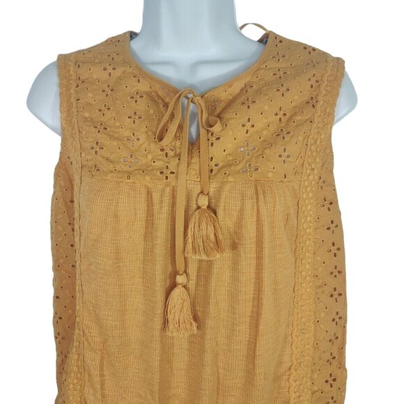Knox Rose Eyelet Ribbed Tank Top Tassel Women Size L 12 14 Gold Sleeveless NEW - Picture 2 of 9